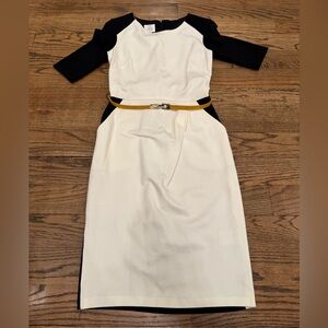 Suzy Chin for Maggy Boutique Size 2 Black Ivory Belted Sheath Dress